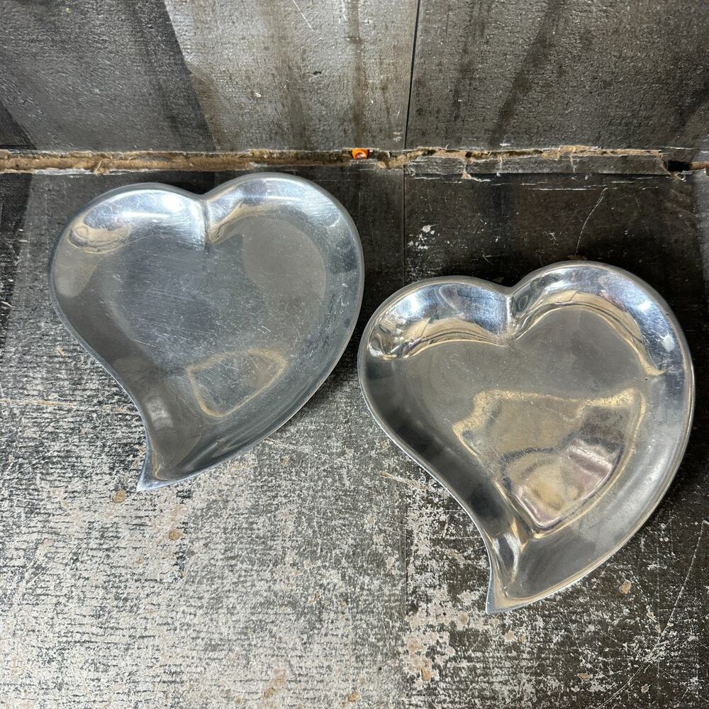 Vtg Mariposa Heart Silver‎ Color Platter Small Dish Mexico Lot of 2